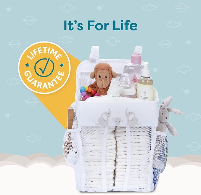 Hanging Diaper Caddy Baby Organizer - Diaper Caddy Organizer Baby Essentials for Newborn Nursery - Holds 50+ Diapers - 17x9x9 Inches, White