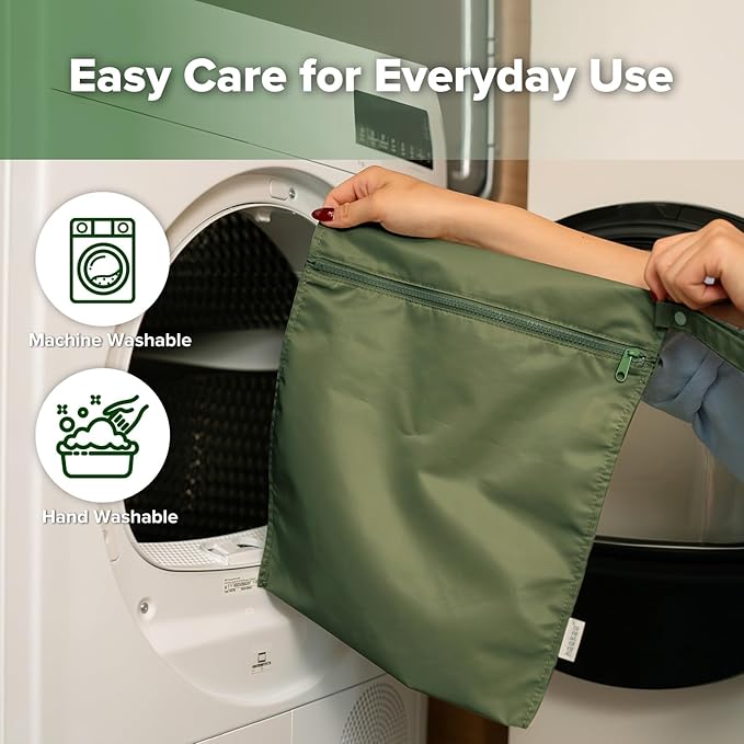 haakaa Waterproof Wet Bags for Baby Wet Dry Bags for Cloth Diaper, Swimsuit & Travel, 2pcs, Olive Green