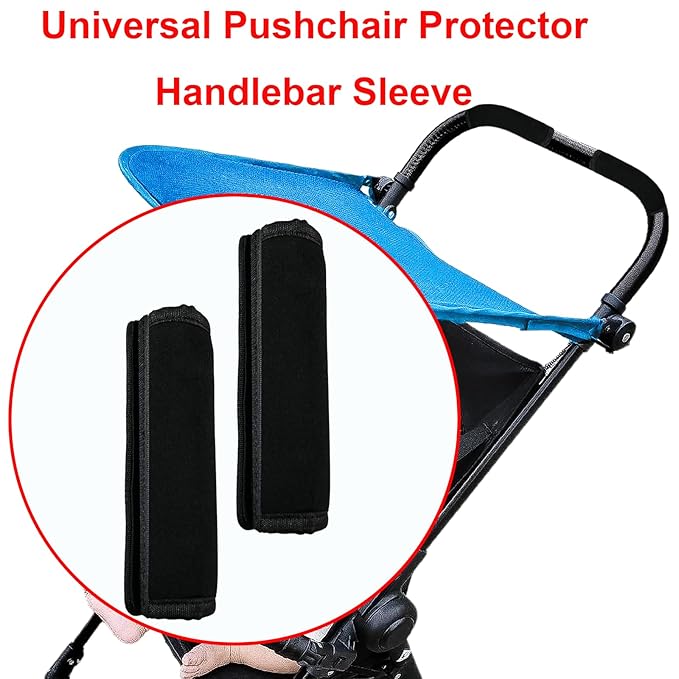 2 Pack 6.3 ×5.51in Armrest Handle Cover, Universal Pushchair Protector Handlebar Sleeve Bumper Dust Proof Handle Accessories Removable Fabric Pushchair Case Grip Bar Replacement Arm Covers(Black)