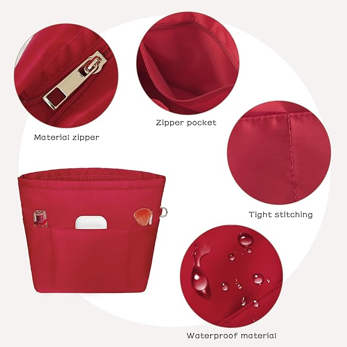 Vercord Purse Insert Organizers for Petite Tote Bag Organizer Insert Inside Handbag Shaper with Zipper Red
