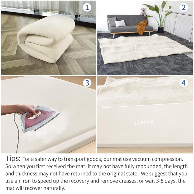 Extra Large 79"x118" Baby Activity Play Mat for Floor, 1.3" Thick Elasti Foam for Tummy Time & Crawling, Non-Slip Nursery Rug for Infants, Toddlers & Kids, Tatami Style Mat for Yoga, Living Room, Classroom & Playroom(Cream)