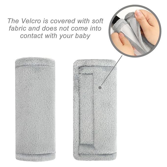 Car Seat Straps Pads for Baby Boys 3 Pieces,Super Soft Car Seat Strap Covers Kids,Man Fai Sky Infant Carseat Shoulder Pading, Hip Support for All Car Seats, Pushchair, Stroller(Grey)