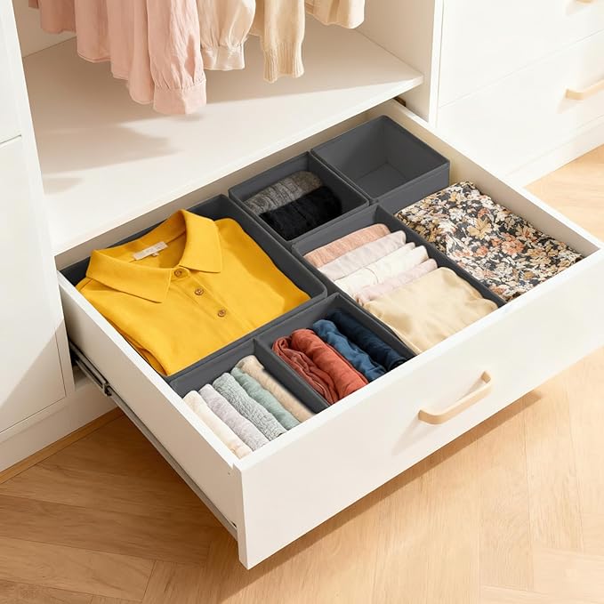 12 Pack Drawer Organizer Clothes Set,Foldable Fabric Closet Dresser Storage Dividers,Closet Organizer and Storage for Nursery,Underwear,Bra,Sock,Tie,Grey
