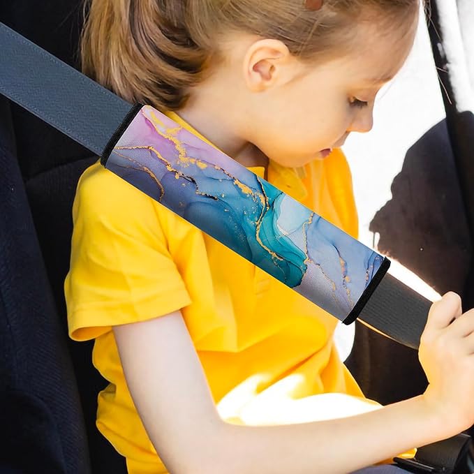 Mokiwala Car Seat Belt Pad Cover, 2-Pack Soft Car Safety Seat Belt Strap Shoulder Pad for Adults and Children, Suitable for Car Seat Belt, Backpack, Shoulder Bag (Colorful Marble)