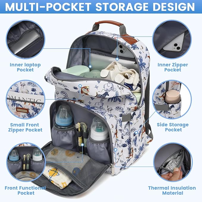 BILLITON MASHI Diaper Bag Backpack, Large Baby Nappy Bags with Portable Changing Pad for Boys and GirlsMultifunction Travel Baby Bag for Moms Dads, Shower Gifts Waterproof and Stylish