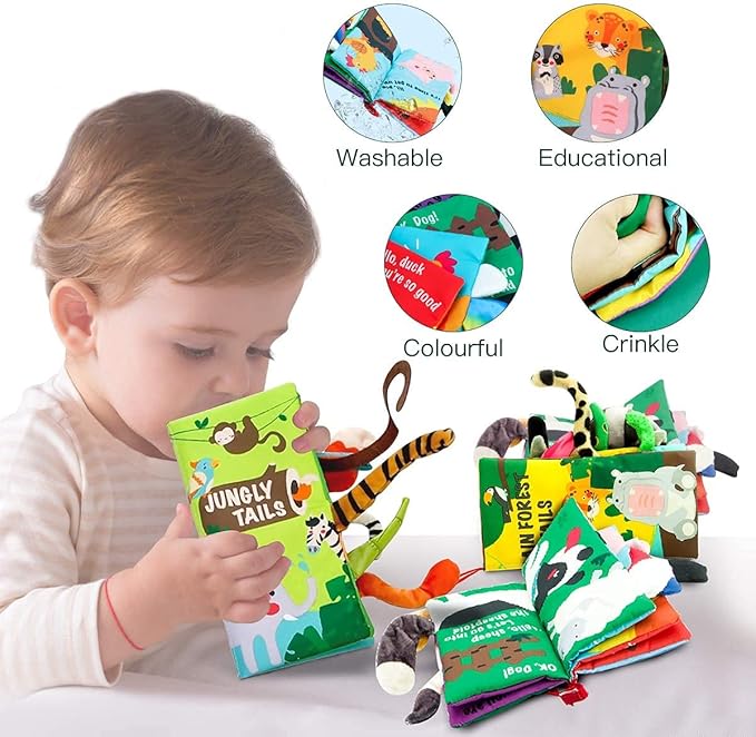 beiens Baby Books Toys, Touch and Feel Cloth Crinkle Soft Books, Toys for 0-3-6-12-18 Months Infant Newborn Baby Boy Girl Shower Gifts Set, Sensory Learning Stroller Toys (3PCS)