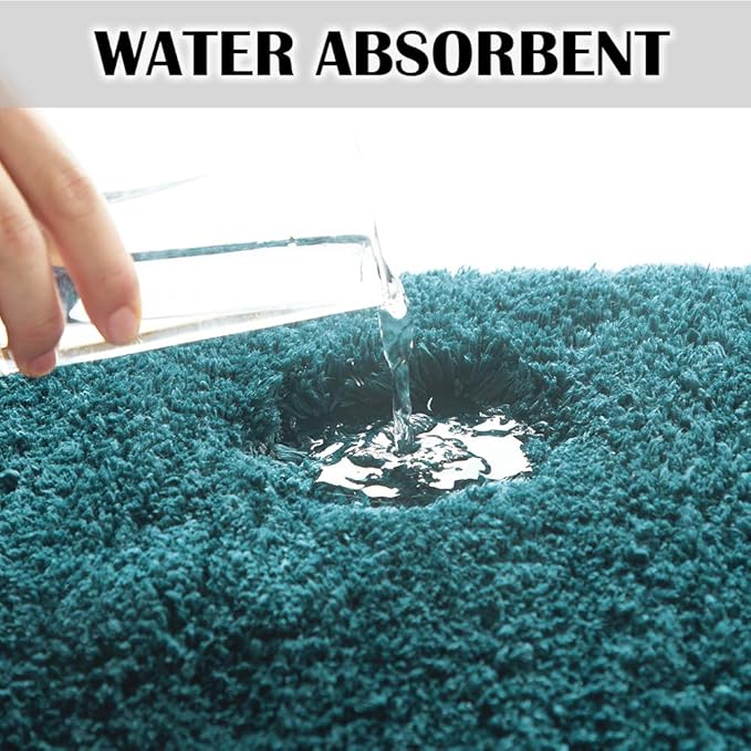 Suchtale Bath Rug for Bath Non Slip Water Absorbent Soft Microfiber Shaggy Bathtub Mat Machine Washable Thick Plush Shower Mat - Teal (20 x 32)