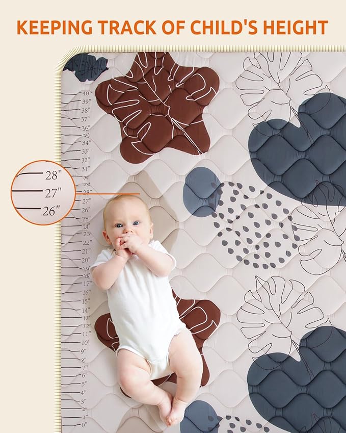74x50 Playpen Mat Foam Thick, Large Baby Play Mat for Babies Kids Toddlers Infants Floor Crawling, Washable Cushioning Padded Baby Playmat for Indoor Outdoor, Gift for Boys Girls, Boho Leaf