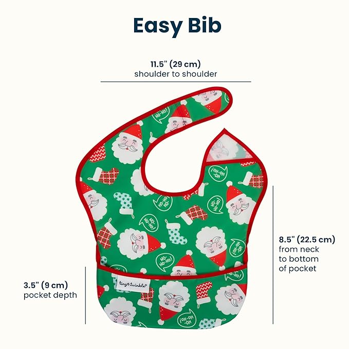 Tiny Twinkle Mess-Proof Baby Bibs for Eating | Waterproof, Wipeable Toddler Bibs with Catch-All Pocket | Feeding Bibs for Girls & Boys(3 Pack,Christmas)
