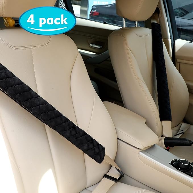 Tatuo 4 Pack Seat Belt Cover Extra Long Seat Belt Pads for Car Soft Comfort Shoulder Strap Covers Harness Pads Helps Protect Your Neck and Shoulder(25.6 Inch,Black)