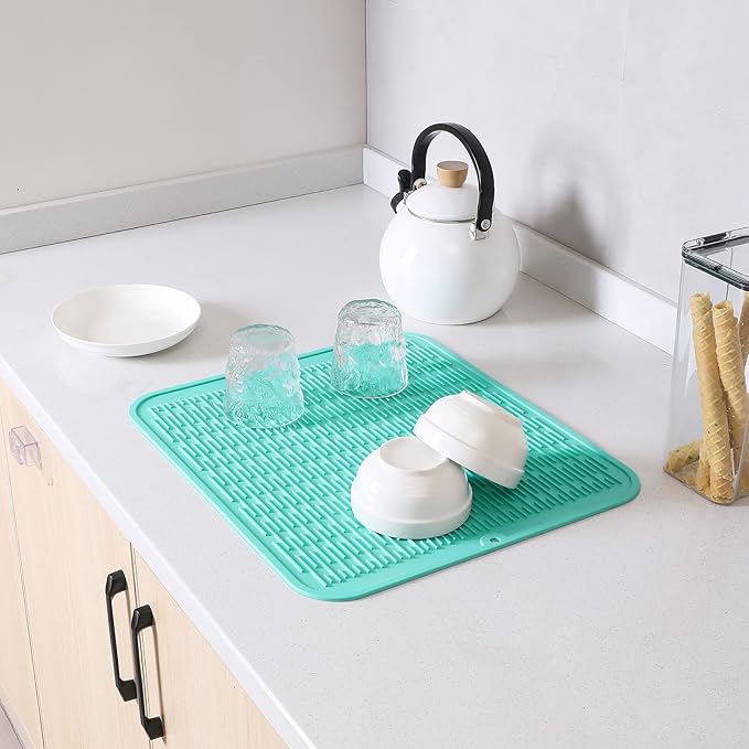MicoYang Silicone Dish Drying Mat for Multiple Usage,Easy clean,Eco-friendly,Heat-resistant Silicone Mat for Kitchen Counter or Sink,Refrigerator or Drawer Liner Mint 2XL 24 inches x 18 inches