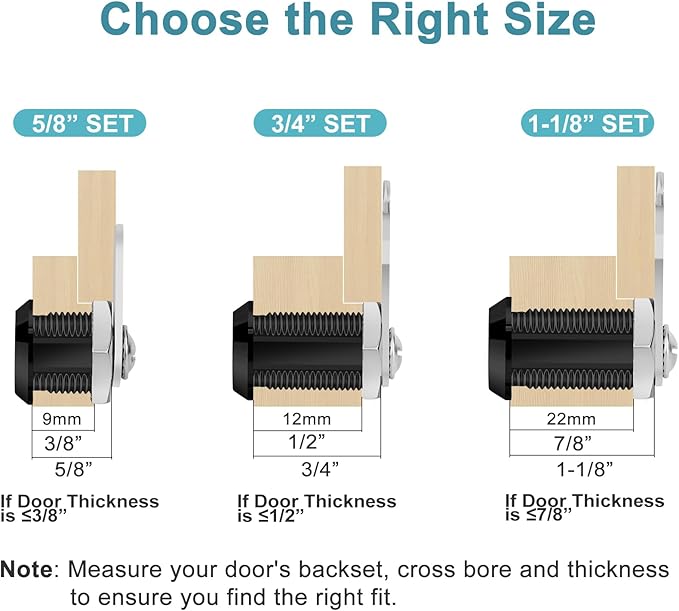 Cam Locks Cabinet Lock Keyed Alike, Black Finish 5/8'' (Length) Cylinder Secure Files Drawers RV Storage Locks Replacement Set, Zinc Alloy (Black 5/8 Inch 2Pcs)