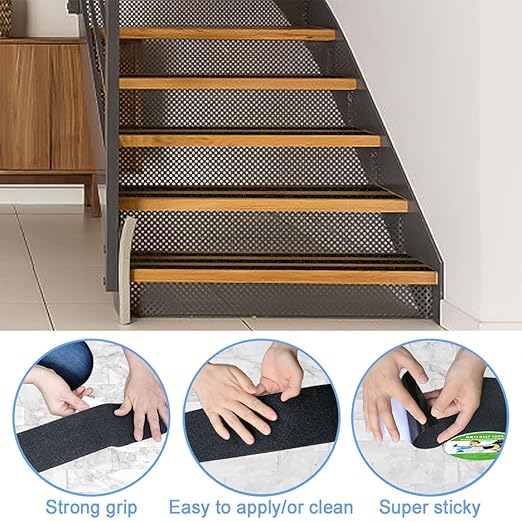 Anti Slip Tape, High Traction, Strong Grip Abrasive, Not Easy Leaving Adhesive Residue, Indoor & Outdoor (12" Width x 190" Long, Black/Yellow)