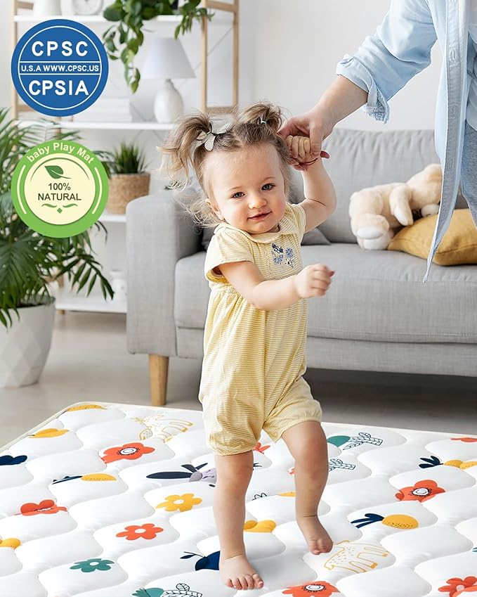 Odorless Premium Foam Baby Play Mat 4ft x 6ft, Soft Microfiber Fabric Crawling Mat for Floor- Comfortable and Hypoallergenic, Non-Slip Cushioned Floor Playpen mat for Infants,Babies,Toddlers