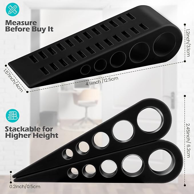 Tuanse 12 Pack Rubber Door Stoppers for Bottom of Door Stop Wedge with Holder Heavy Duty Doorstop for Home Office Dorm Classroom Garage Stackable on Multi Floor Carpet(Black)