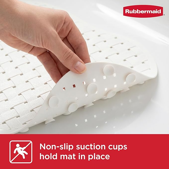 Rubbermaid INSTAMAT Bath Tub Shower Mat, Non-Slip Tub Mat with Suction Cups, Bath Mat Hangs on Showerhead for Quick Dry, 27.2 x 15.2 Inch, BPA-Free, Easy to Clean, for Inside Tub or Shower, White