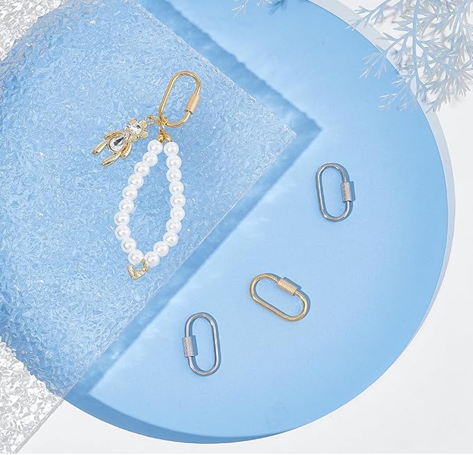 UNICRAFTALE 4pcs 2 Colors 1 Inch Oval Screw Carabiner Stainless Steel Lock Clasps Rings Small Metal Split Key Chain Connector for Necklace Bracelet Jewelry Making