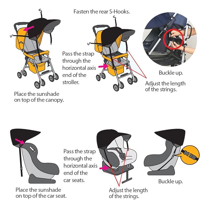Manito Sun Shade for Strollers and Car Seats (Black) UPF 50+