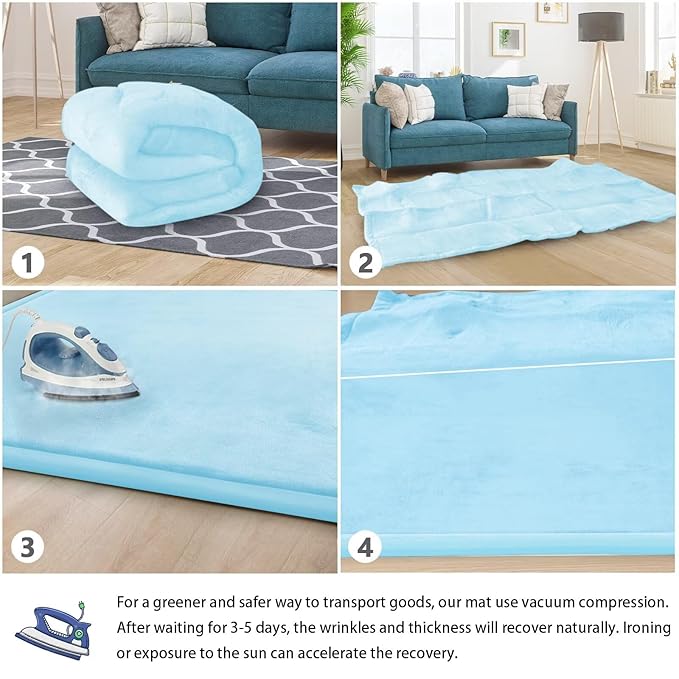Baby Play Mat for Floor Nursery Muscle Mat Area Playroom Rug 39"x59" Memory Foam 1.3" Thick Crawling Mat for Babies,Toddlers, Infants,Kids (Ice Blue)