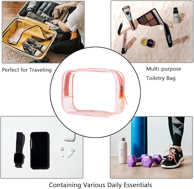 Buminee Clear Pouch, Makeup Bag, 6.6"" x2.3 x4.7 TSA Approved Toiletry Bag, Clear Travel Bags for Toiletries, Cosmetic Bag for Women-1 Pack Sky Blue