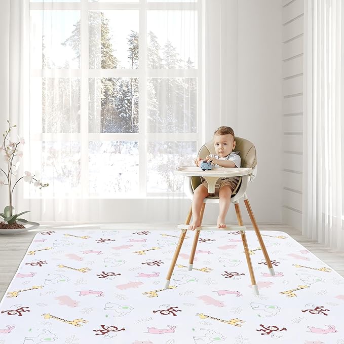 Baby Splat Floor Mat for Under High Chair/Arts/Crafts by CLCROBD, 51" Waterproof Anti-Slip Food Splash Spill Mess Mat, Washable Floor Protector Mat and Table Cloth