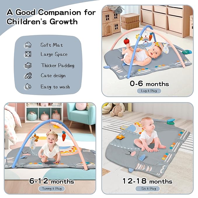 BEINGMATE Care Baby Play Gym Tummy Time Mat, Oversize Elephant Activity Mat with 6 Detachable Toys, Promote Motor Skills & Sensory Development Mat, Newborn Infant Baby Essentials Gift