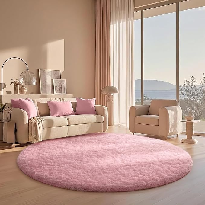Ophanie Area Rugs for Bedroom Living Room,Color 5- Pink,Size 6',Shape Round