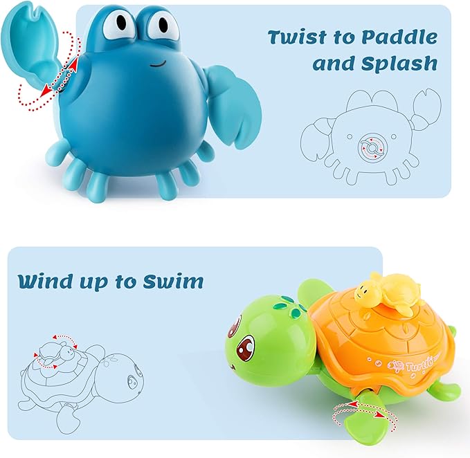 iPlay,iLearn Baby Bath Toys w/ Organizer, Infant Bathtub Shower Toy, Wind up Turtle, Water Squirt Octopus, Stacking Cup for Tub Pool, Birthday Gift 6 9 12 18 Month 1 2 3 Year Old Toddler Girl Boy Kid