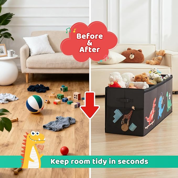 Uniency Extra Large Toy Box,150L Sturdy Dinosaur Collapsible Storage with Lid,40"x14"x16" Kids Storage Organizer,Chest Bin Baskets for Boys Girls,for Nursery,Bedroom,Playroom,Living Room,Toybox(Black)