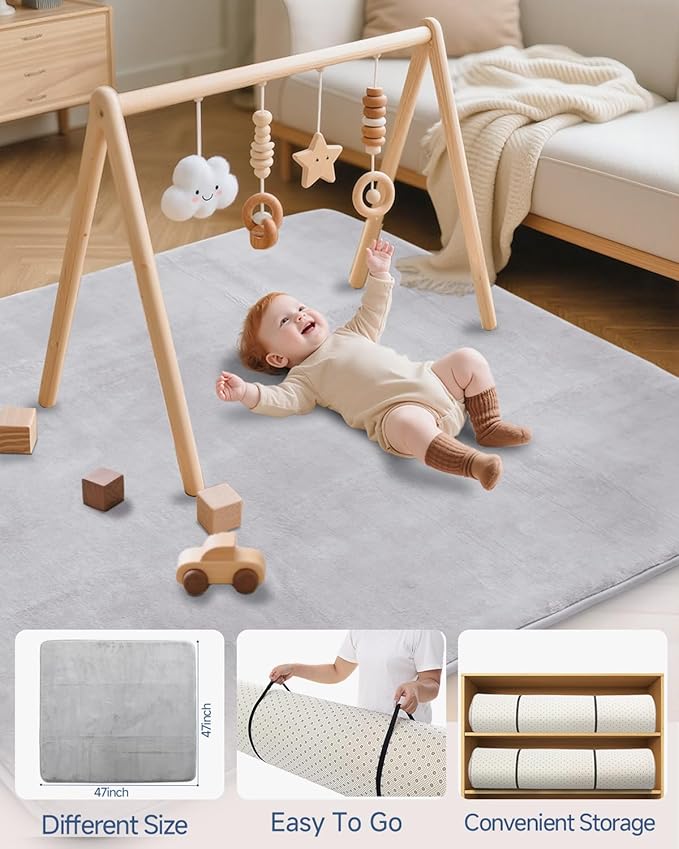 Thick Baby Play Mat for Floor,Padded Foam 47x47 Playpen Mat,Ultra Soft Support&Plush Feel Nursery Rug,Non Slip for Toddler, Infants,Kids Play,Yoga,Baby Crawling,Tummy Time(Light Grey)