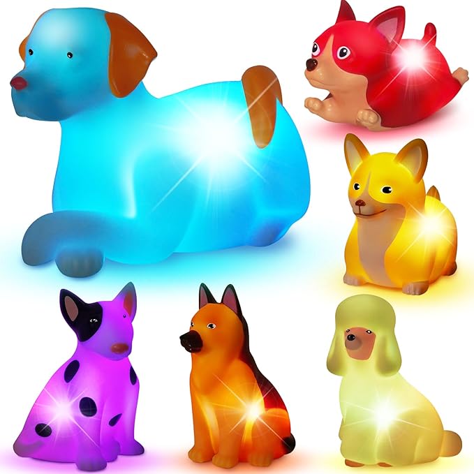 VIBOYLAR Bath Toys for Toddlers 1-3: 6 PCS Light-Up Dog Bath Toy Set, Baby Bath Toys, Bathtub Pool Bath Toy for Kids, Christmas Birthday Gifts for Boys & Girls Ages 1 2 3+ Years Old
