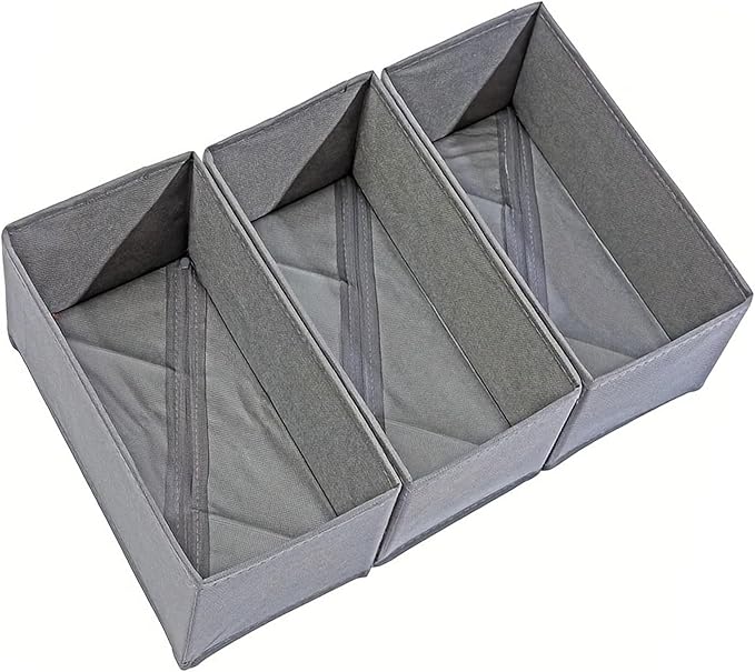 Foldable Drawer Organizer, 3 Pack Gray Fabric Storage Bins with Hardboard Sides, 11×5.5×4.8 Inch Dresser Drawer Dividers for Socks, Underwear, Accessories – Closet Organizer Boxes