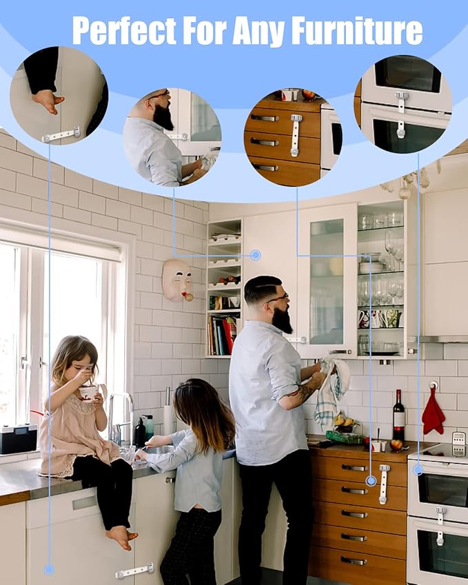 Baby Proofing Child Safety Locks(3 PCS) - Cabinet Locks for Babies,3M Adhesive Cabinet Latches, Multi-Purpose for Fridge Drawers,Ovens Toilet Seats,Trash Can, No Drilling (3 Count)