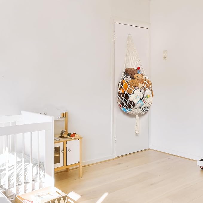Novel Stuffed Animal Hammock Corner Hanging Net for Stuff Aniaml Storage Macrame Toy Display Plush Toy Holder-Perfect for The Tiny Space Walls (cream, XXL)