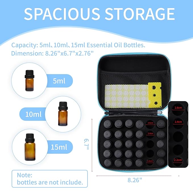 Essential Oil Storage Holder Organizer Carrying Case, 30 Bottles, Essential Oils Box for 5ml- 15ml Bottle Travel Storage Organizer Bag with Labels & Bottle Opener for doTERRA & Young Living
