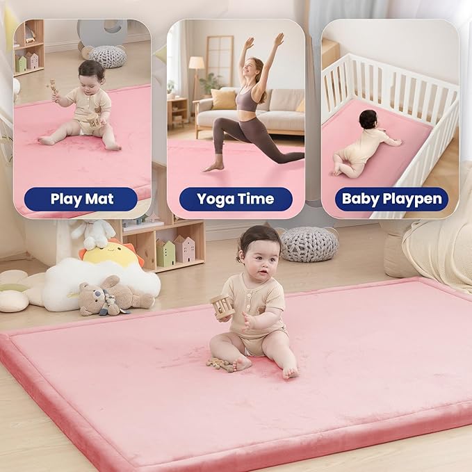 Huloo Sleep 2" Extra Thick Baby Play Mat for Floor,Ultra Soft Elasti Foam Mat for Tummy Time & Crawling,Playpen,Non Slip Nursery Rug for Toddlers,Infants,kids,Tatami Style for Yoga,Playroom(Pink)