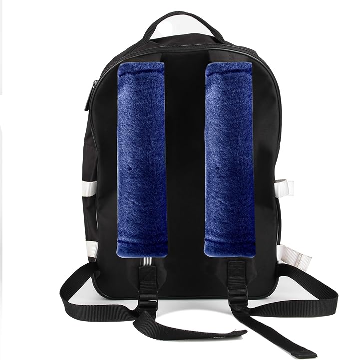 Amooca Soft Faux Fur Universal Fit Seatbelt Cover Car Truck SUV Airplane Seat Belt Shoulder Pad for Carmera Backpack Straps Neck Cushion Protector 2 Pack 10.5in Dark Blue