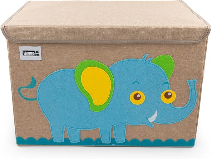 HYGGE + Animial Toy Storage Bin with Lid 20.8" x 13" x 13" Durable fabric & lightweight design. Great for storing toys, books, linens, games, clothing, baby products & more! (Elephant)