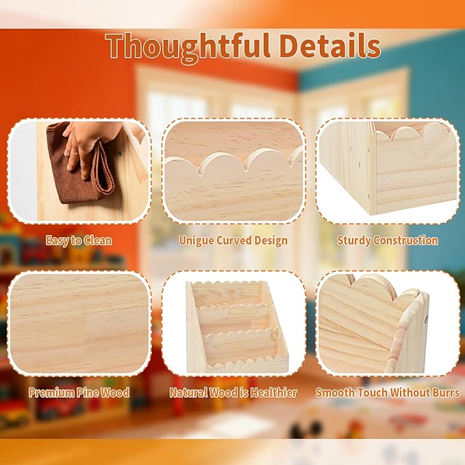 OCMML Kids Bookshelf-3-Tier Wooden Book Shelf for Kids Rooms,Nursery&Toddlers Montessori Bookcase with Deep Storage Pockets, Baby Book Storage,Children's Bookshelf for Nursery&Bedroom (Small)