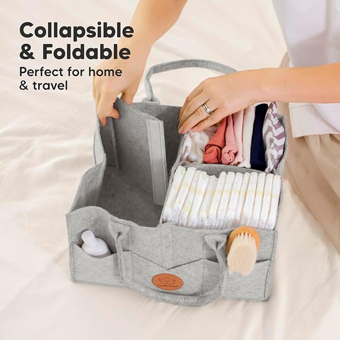 KeaBabies Baby Diaper Caddy Organizer with Handle - Portable Baby Car Organizers and Storage for Nursery, Changing Table, Large Shower Gift Basket for New Mom Gifts & Boy Girl Registry (Classic Gray)