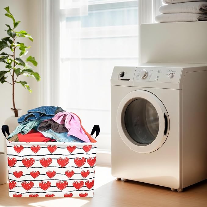 ASKETAM Valentine's Day Basket Gift for Empty Cute Heart Large Storage Bin for Kid and Baby Room Décor (Red Love)