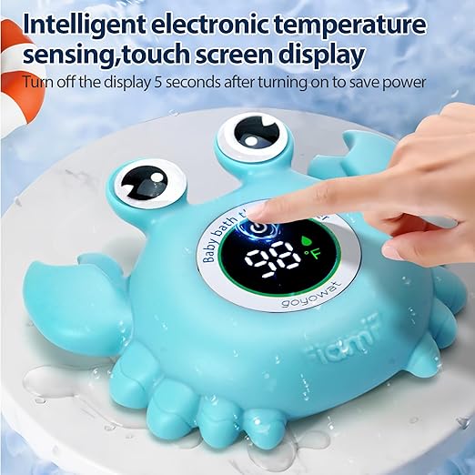 Baby Bath Thermometer with LED Display, Floating Crab Toy – 2-in-1 Water Safety Sensor for Infants, Color-Coded Alerts (Hot/Cold), Bath Tub Temperature Monitor, Cute Floating Bath Toy, Nursery