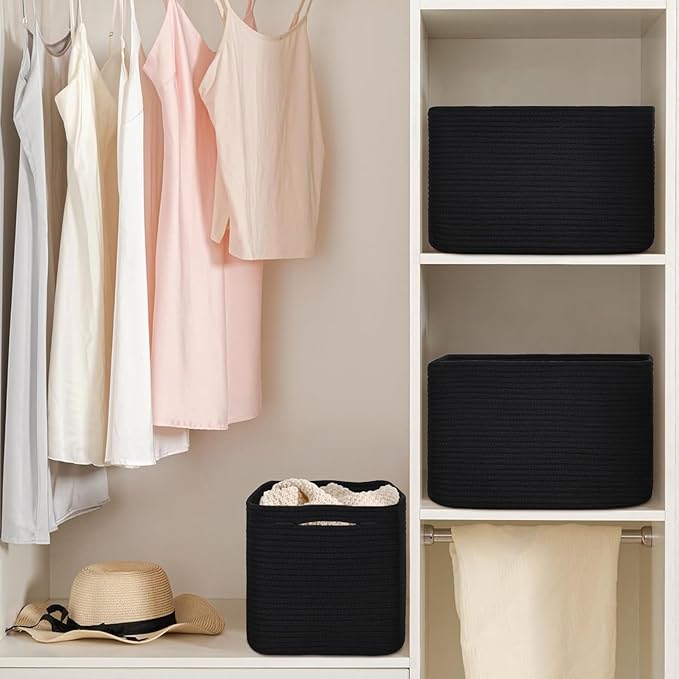 Degeyoyo Woven Storage Baskets, Baskets for Organizing, 3 Pack Woven Basket for Storage, Storage Baskets for Shelf, Towel, Toy, Book, Closet, Baby 15"×10"×9"