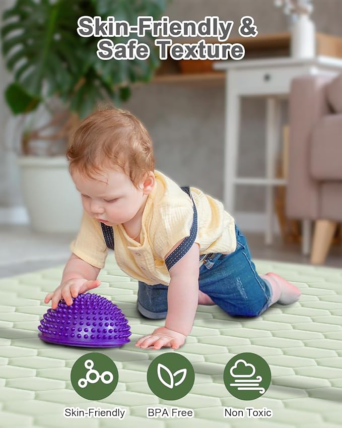 TINYHARBO Premium Foam Baby Play Mat 71" x 59" with Removable Cover, Extra Thick Padding Playpen Mat, Non-Slip Floor Mat, Stylish & Easy to Clean for Crawling Baby, Infants & Toddlers, Green