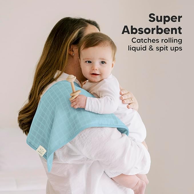 KeaBabies Cotton Muslin Burp Cloths Baby Boy, Girl - 5-Pack Soft & Absorbent Burping Cloth for Babies, Large Baby Towels & Washcloths for Newborn, Spit Up Rags, No Shrink, 20x10" (Nimbus)