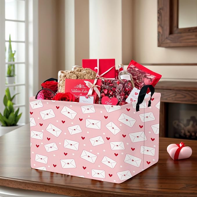 ASKETAM Valentine's Day Basket Gift for Empty Cute Heart Large Storage Bin for Kid and Baby Room Décor (Pink Envelope Love)