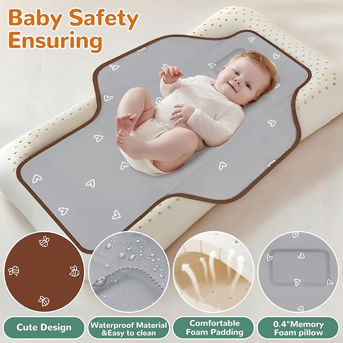 Coinarin Portable Diaper Changing Pad, Waterproof Baby Changing Mat, Foldable Travel Baby Changing Station, Newborn Essential Baby Shower Registry Gift (Brown-Bee)