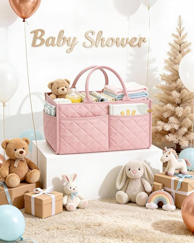 Baby Diaper Caddy Organizer – Spacious Storage Basket for Newborn Essentials, Nursery & Diaper Station, Registry Essential, Dusty Rose