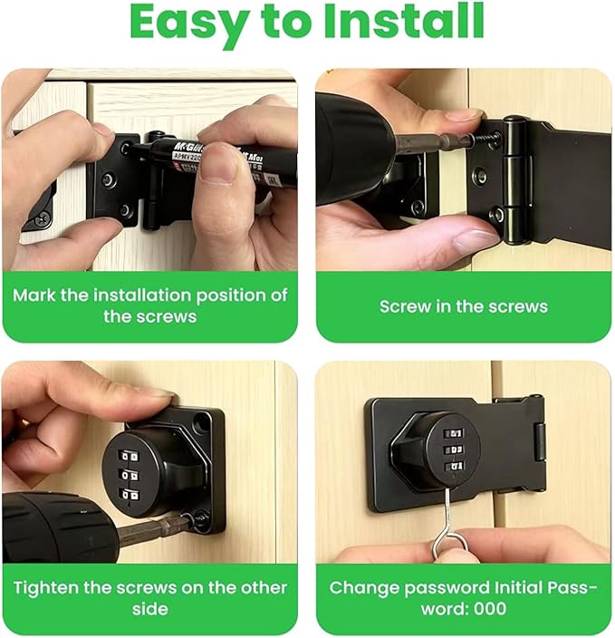 Keyless Combination Lock, Code Zinc Alloy Door Latch, 3-Digit Combination Lock, Twist Knob Hasp Latch Lock, Cabinet Locks with Combination, Easy DIY Installation (White)