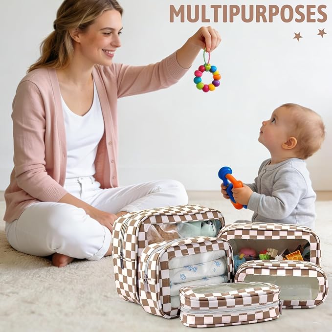 YOPCDJ 5PCS Diaper Bag Organizer Pouch Set, TSA Approved Toiletry Bag, Clear Waterproof TPU Makeup Bag Set Travel Organizer Bags for Women and Kids